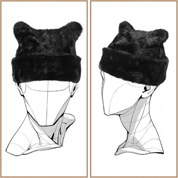 Women\'s Black Winter Beanie Hat Cute Cat/Bear Ear Hat with Internal Support main image 6